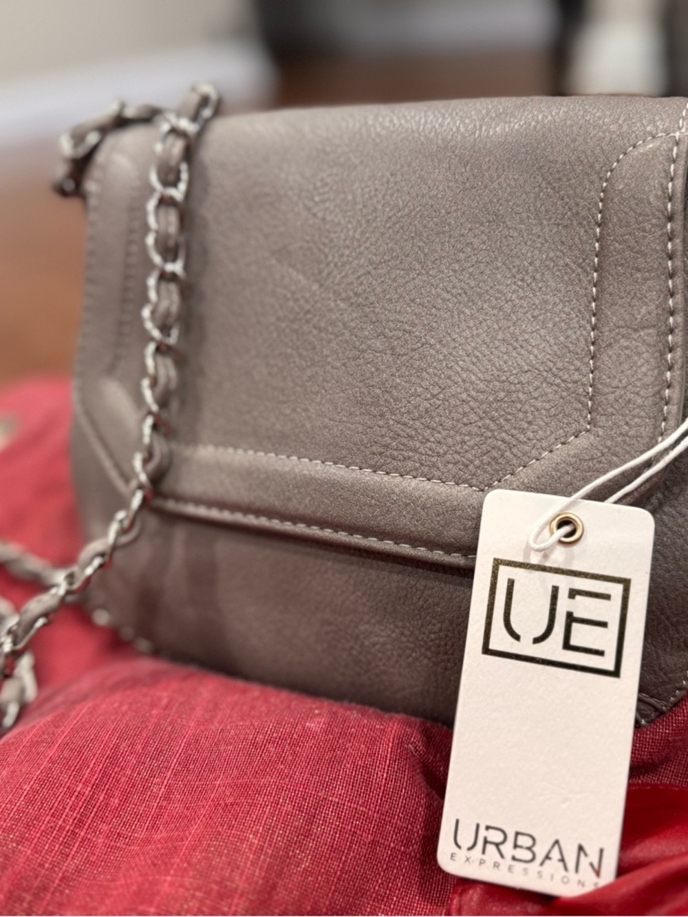 Urban Expressions Taupe Pebble-Texture Crossbody with Chain Strap